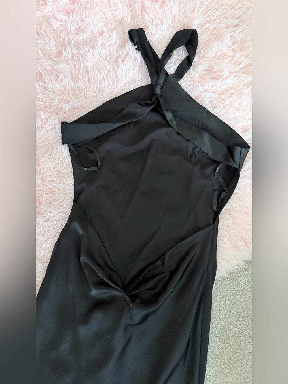 NWT REVOLVE/Showpo Black Satin Low Back Halter Evening Gown XS - Picture 8 of 10
